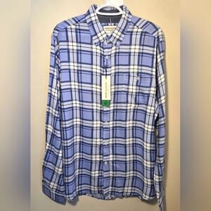 Report Collection Mens Blue Plaid Long Sleeve Button Down NWT